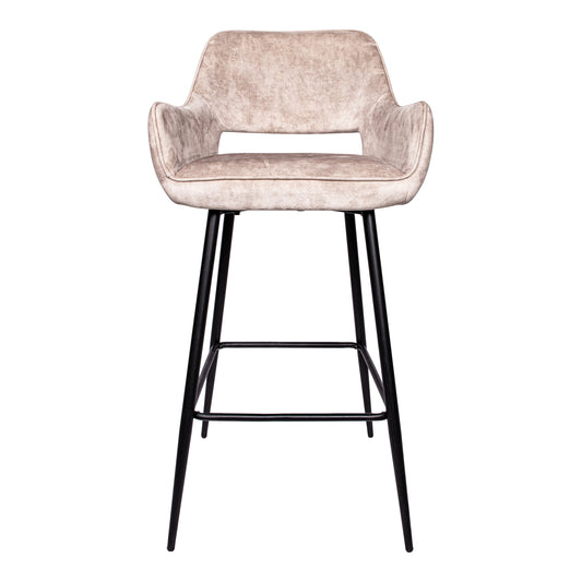 Fallon Velvet Khaki Bar Stool Black Metal Leg KD (set of 2)