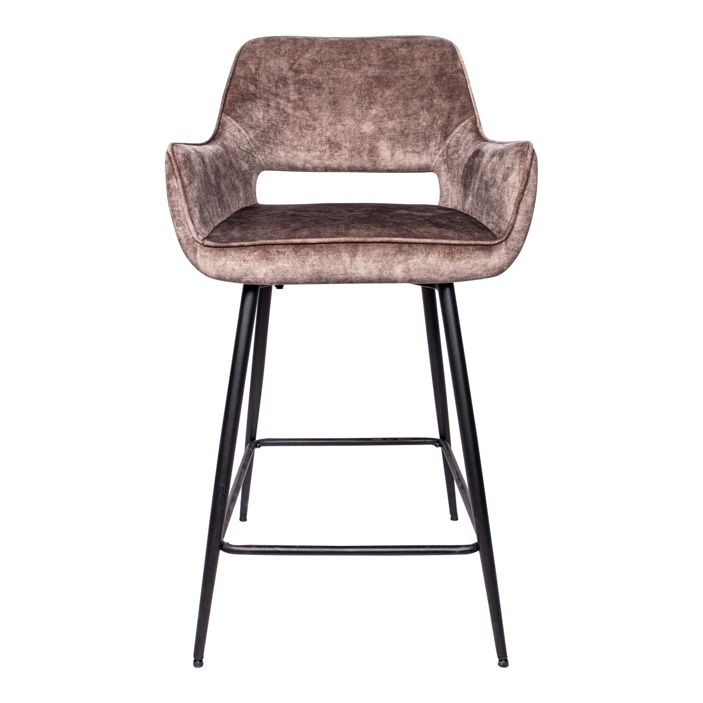 Fal LOW Velvet Brown Bar Stool Black Metal Leg (set of 2)