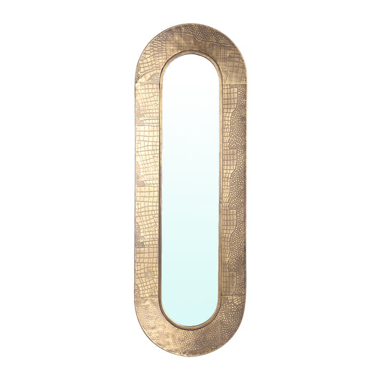 Darcio Gold Thick Iron Croco Print Mirror Oval