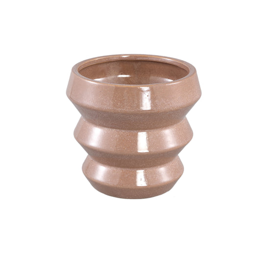 Tims Brown Glazed Ceramic Pot Ribbed Round L