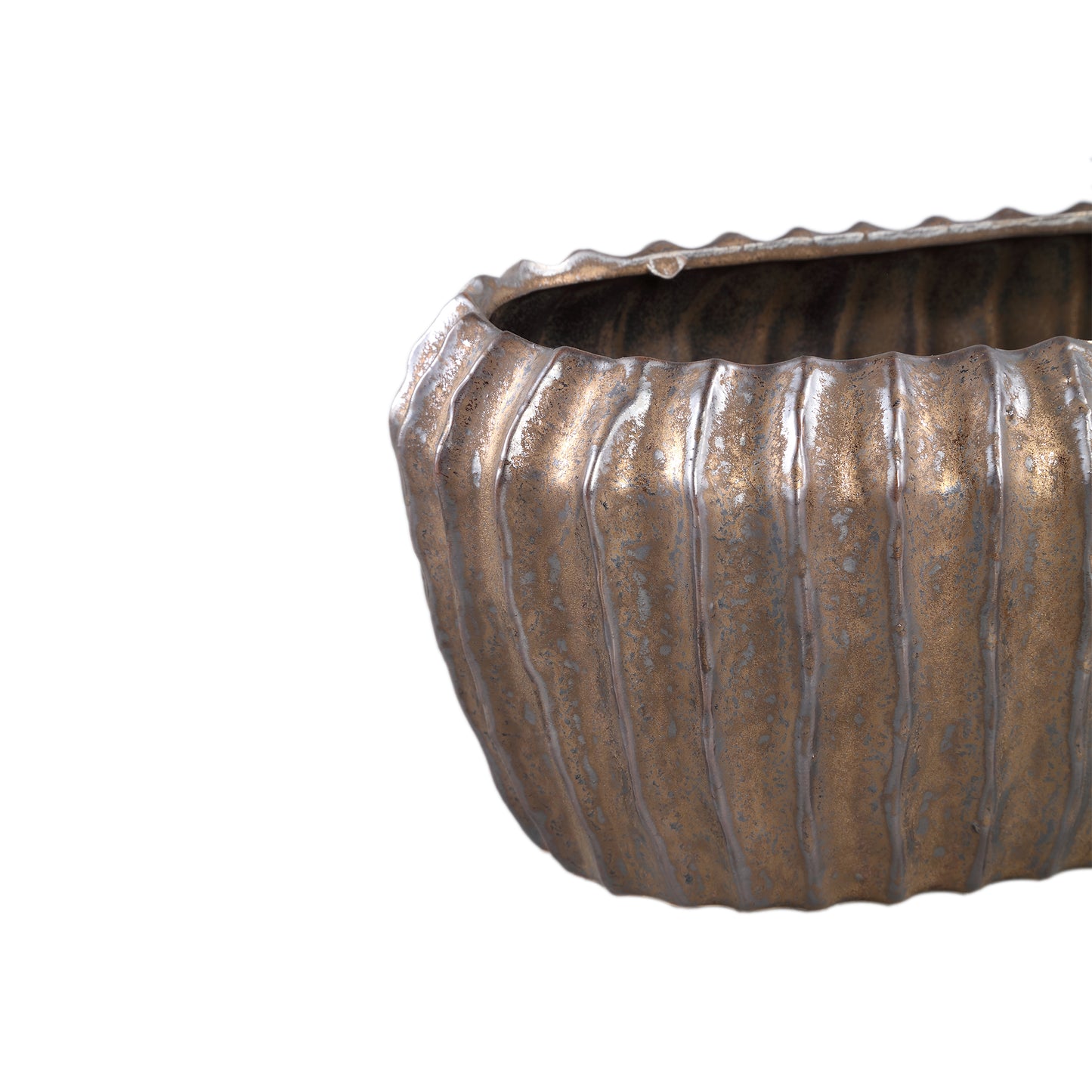 Bodi Bronze Ceramic Pot Oval Ribbed L
