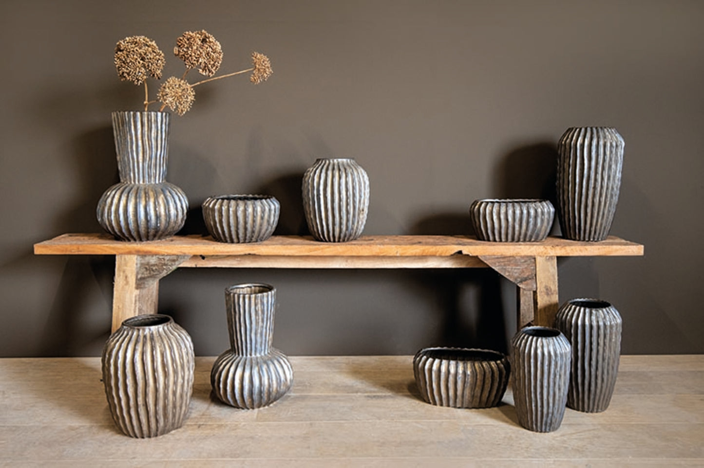 Bodi Bronze Ceramic Pot Round High Ribbed S