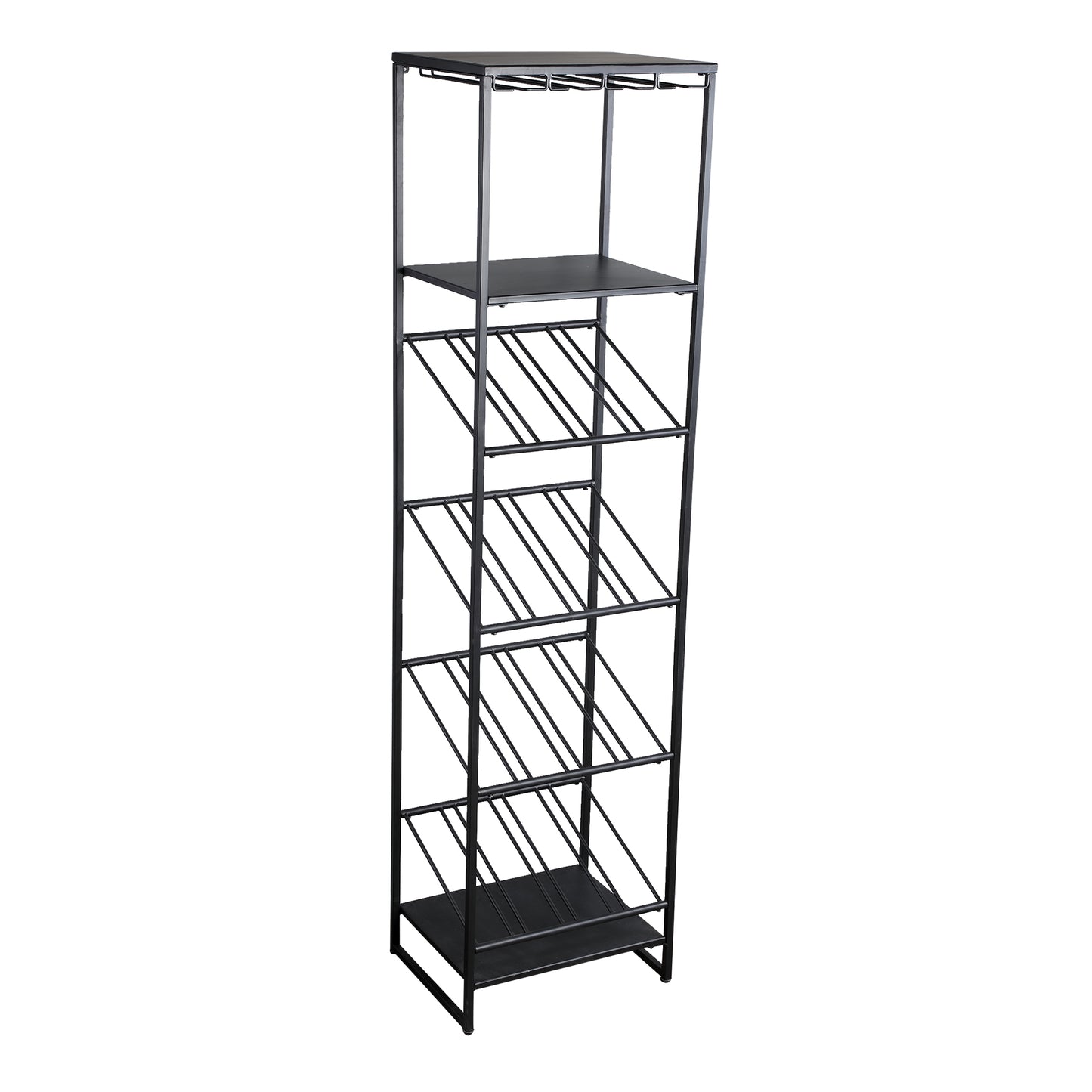Zalig Black Iron Winerack Glasses And Bottles Rect