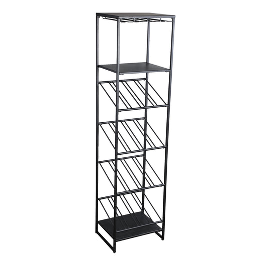Zalig Black Iron Winerack Glasses And Bottles Rect