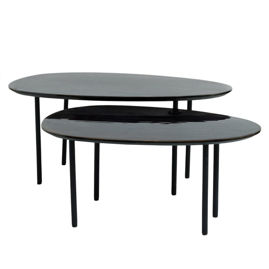 Oxil Black Wood Side Table Egg Shape Top SV2
