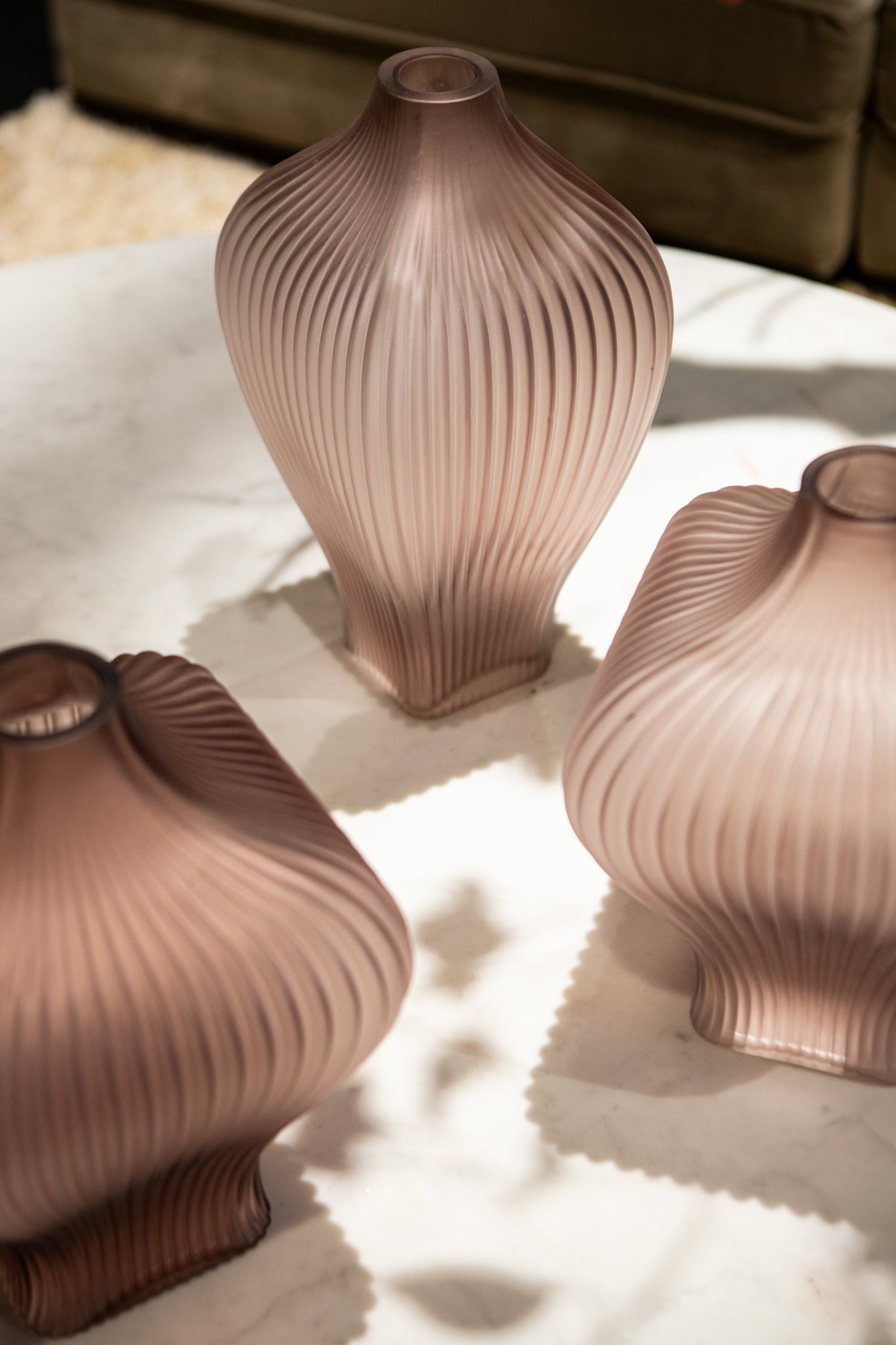 Halde Purple Solid Glass Vase Ribbed Organic Wide