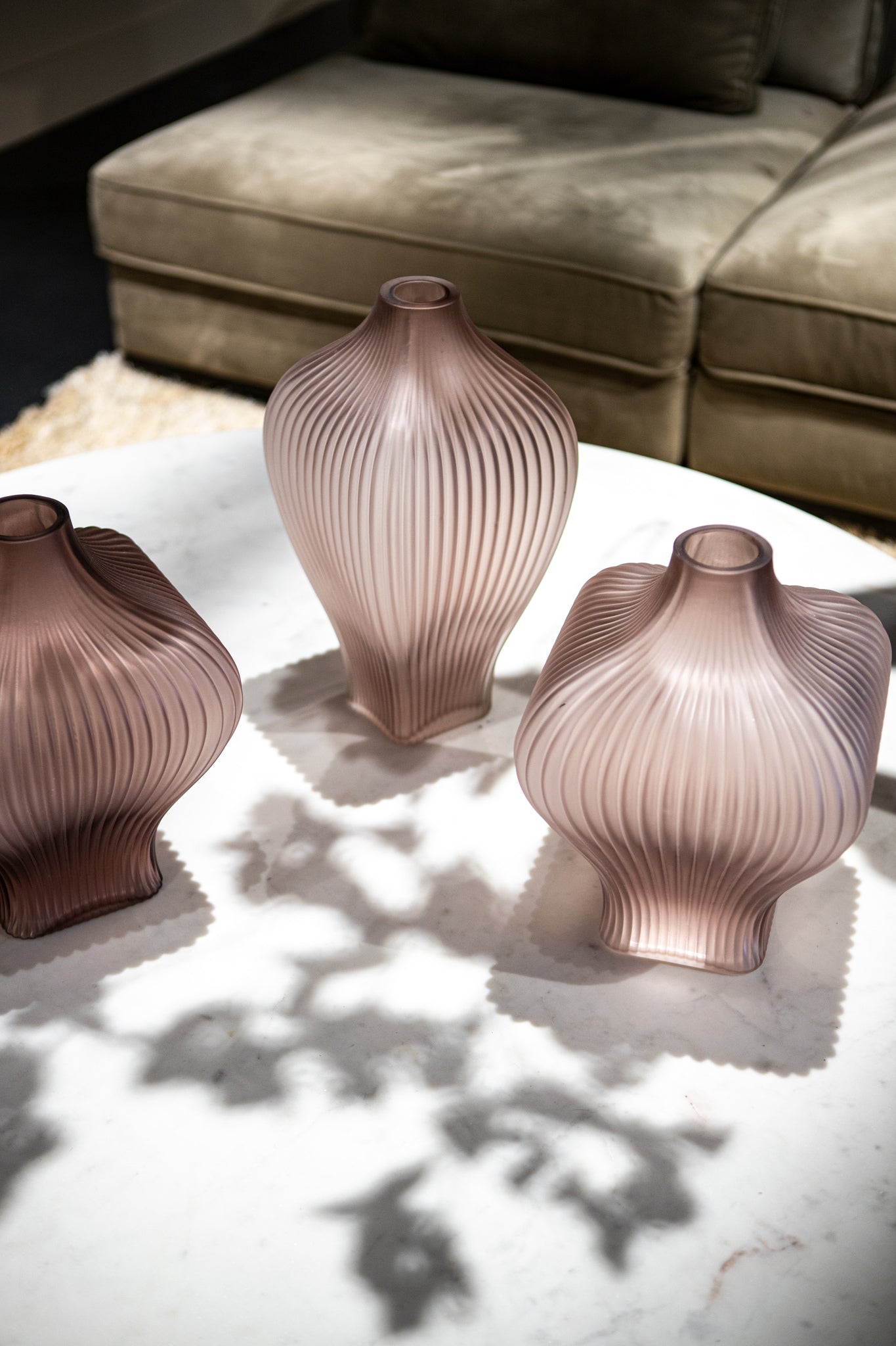 Halde Light Purple Solid Glass Vase Ribbed Wide
