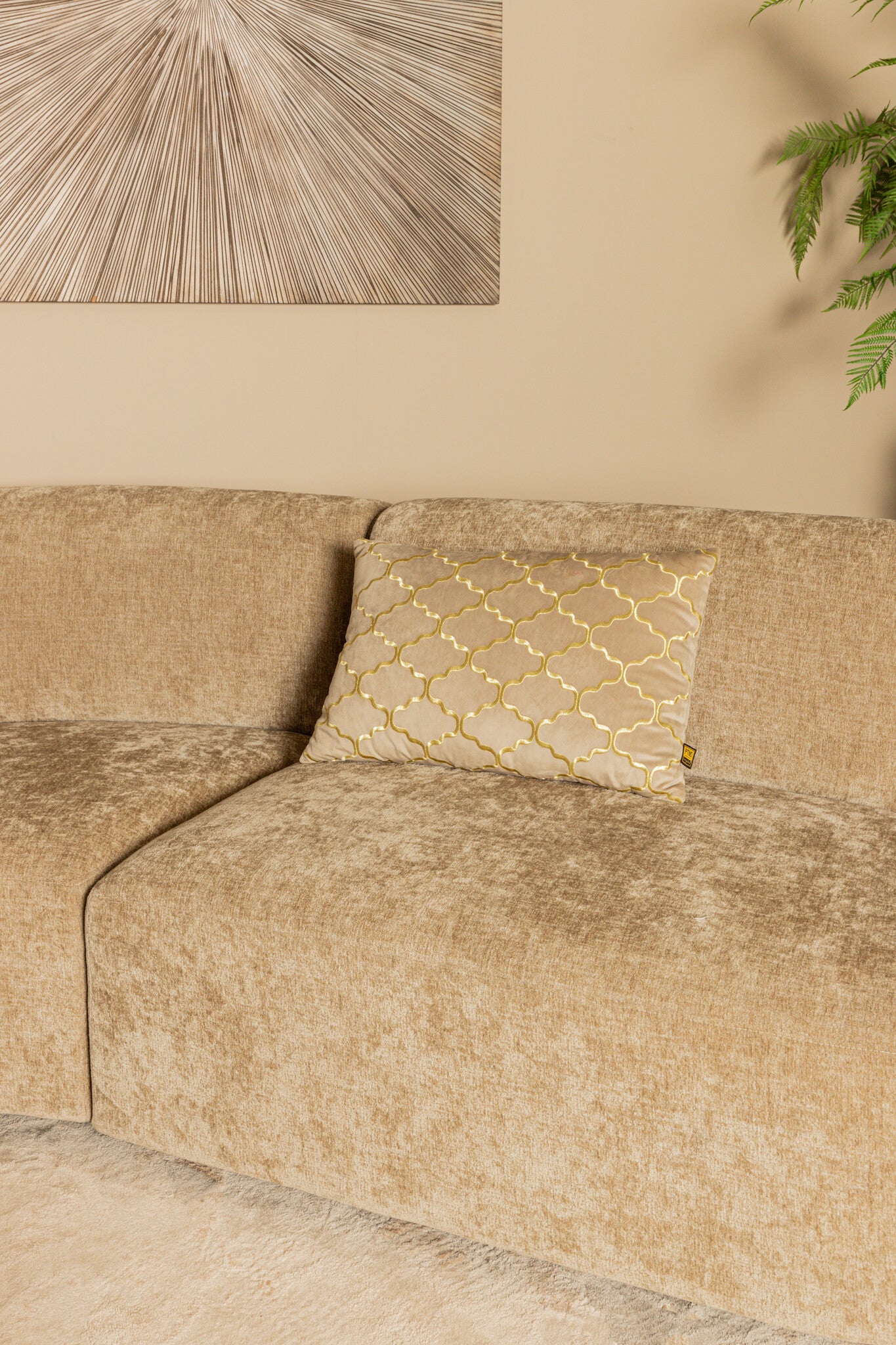 Lujo Sofa White Fiore Fabric Right Ottoman
