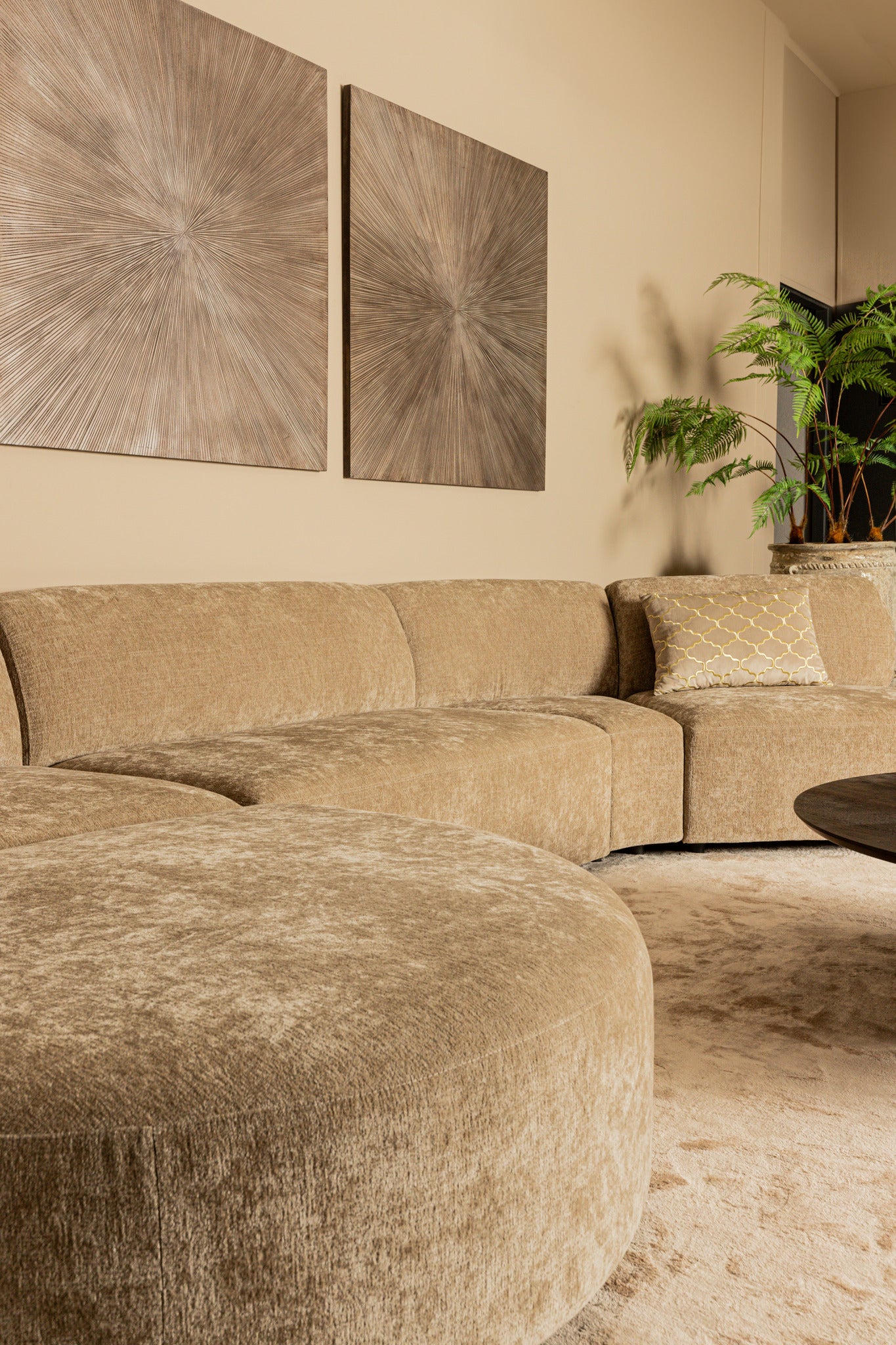 Lujo Sofa Anthracite Fiore Fabric Longchair Pouf