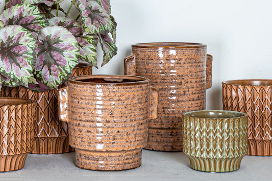 Ruub Orange Glazed Ceramic Pot Motive Round XL