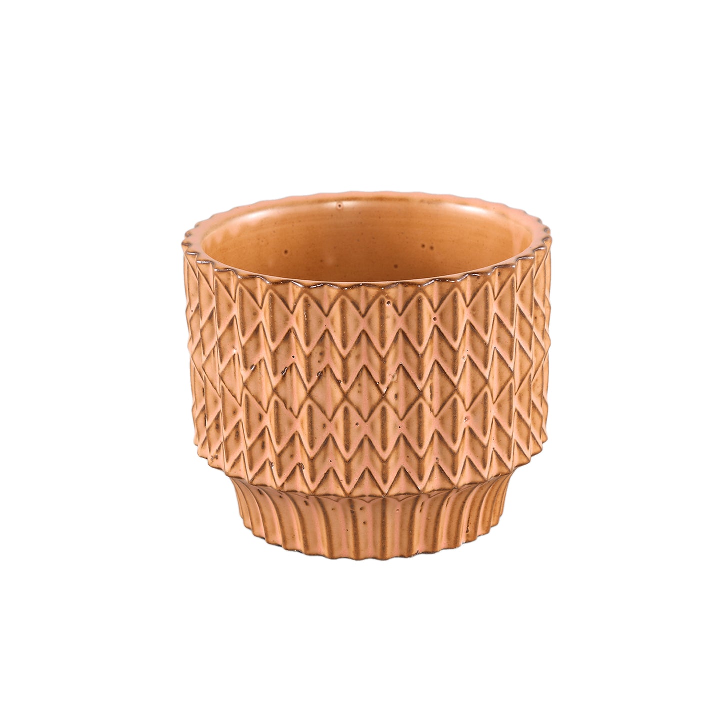 Ruub Orange Glazed Ceramic Pot Motive Round S
