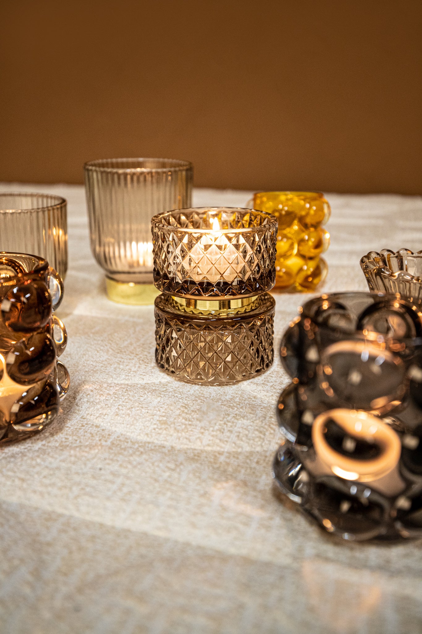 Lonnie Orange Glass Tealight Round Circles