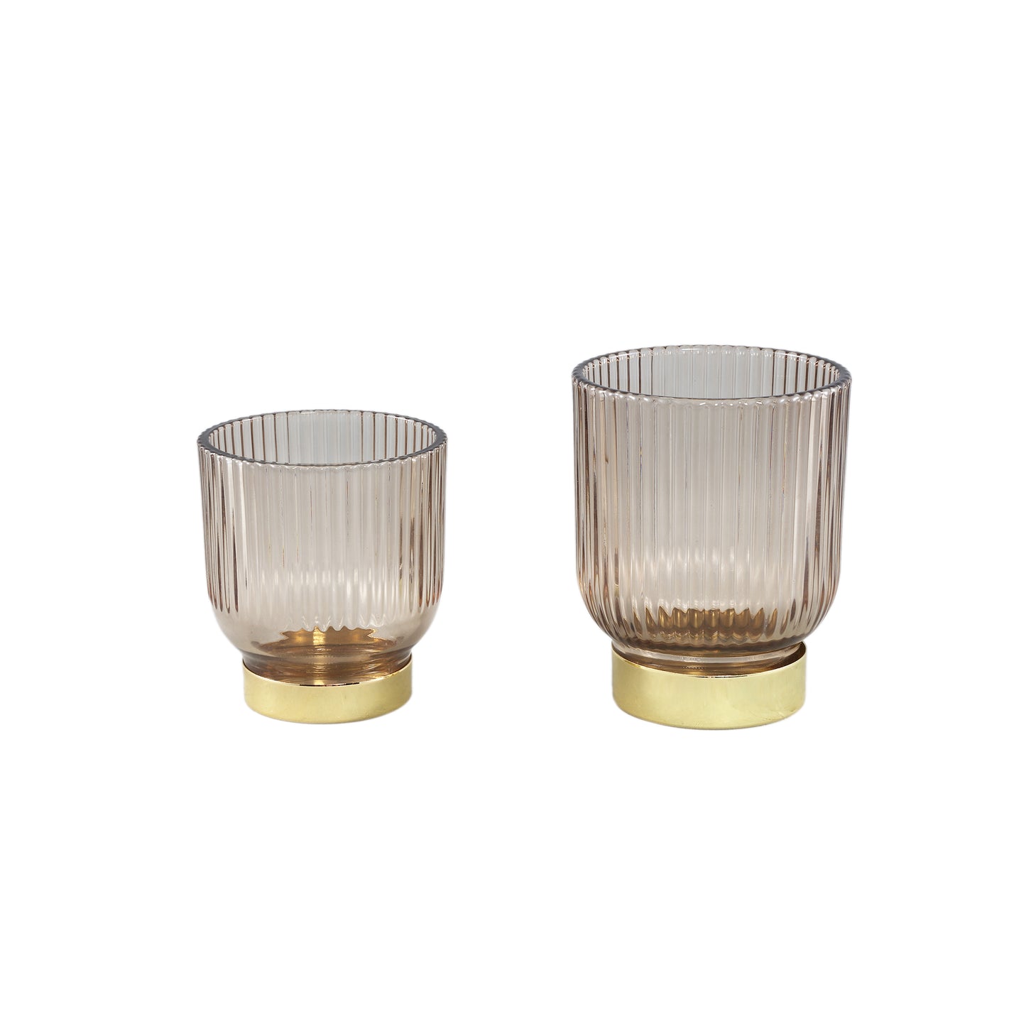 Siera Brown Glass Tealight Ribbed Gold Base