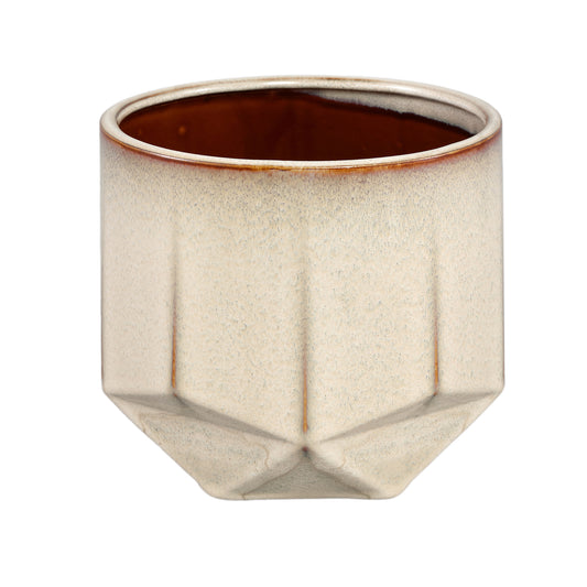 Kaima Cream Glazed Ceramic Pot Angular Print XL