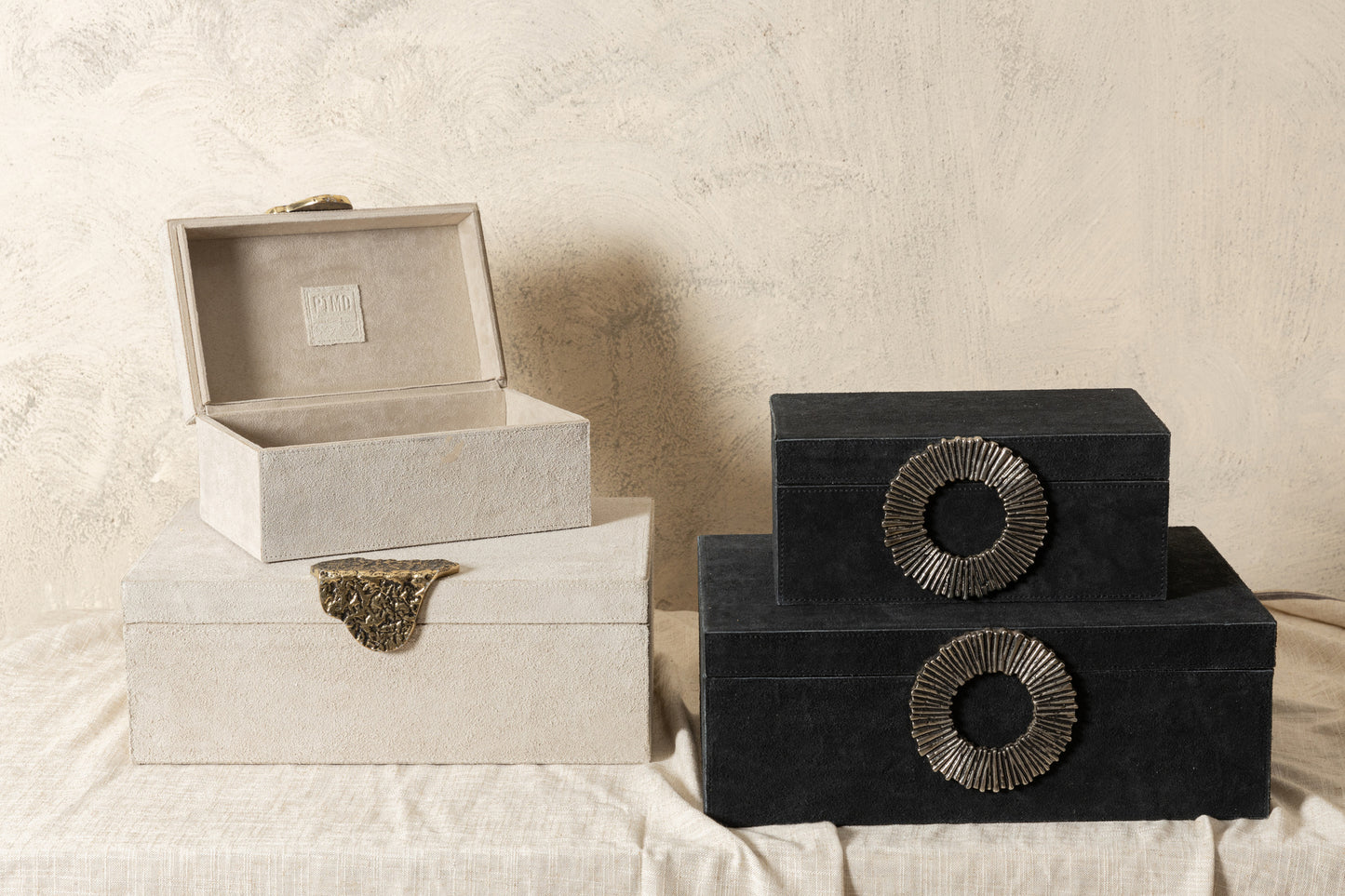 Hazael Black Suede Box Silver Handle Set Of 2