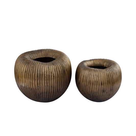 Russel Gold Alu Round Pot Low Ribbed Small