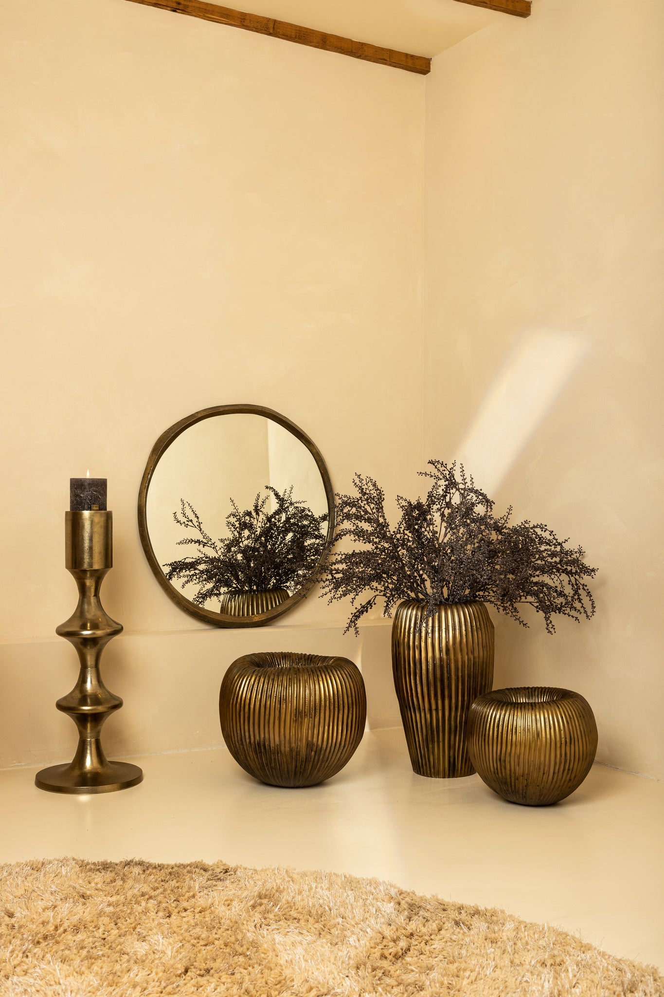 Russel Gold Alu Round Pot Low Ribbed Small