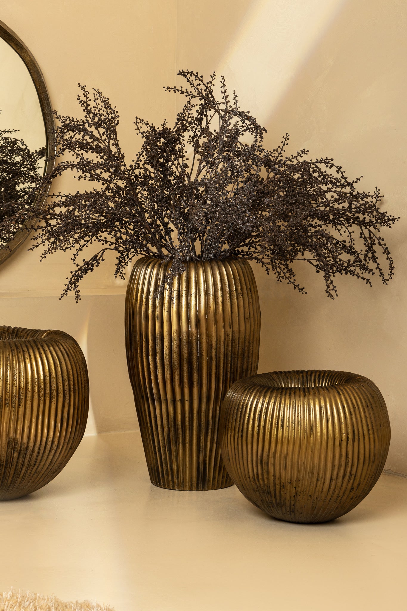 Russel Gold Alu Round Pot Low Ribbed Small