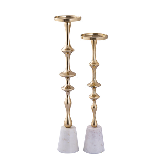 Cassady Gold Alu Candle Holder On Marble Base L