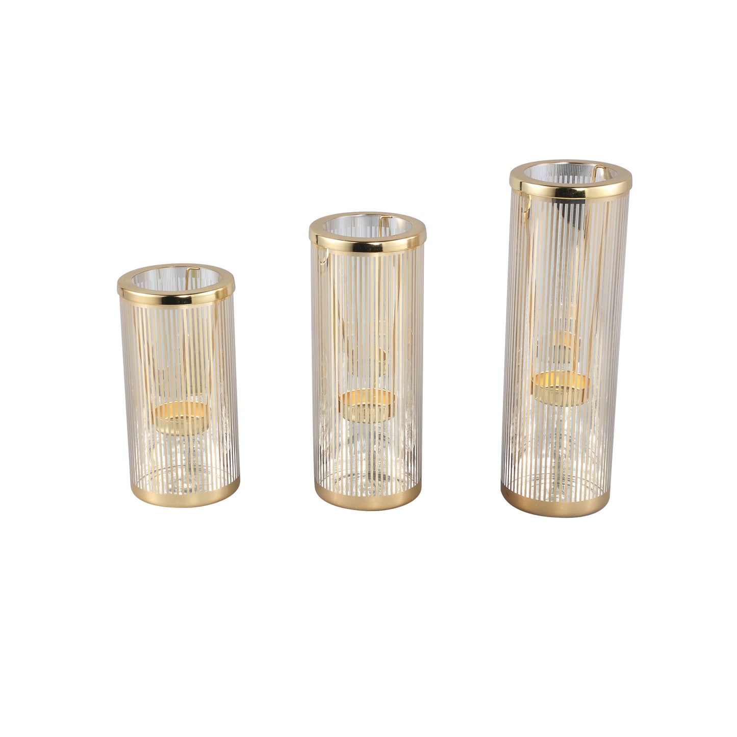 Ella Gold Glass Striped Tealight Holder M