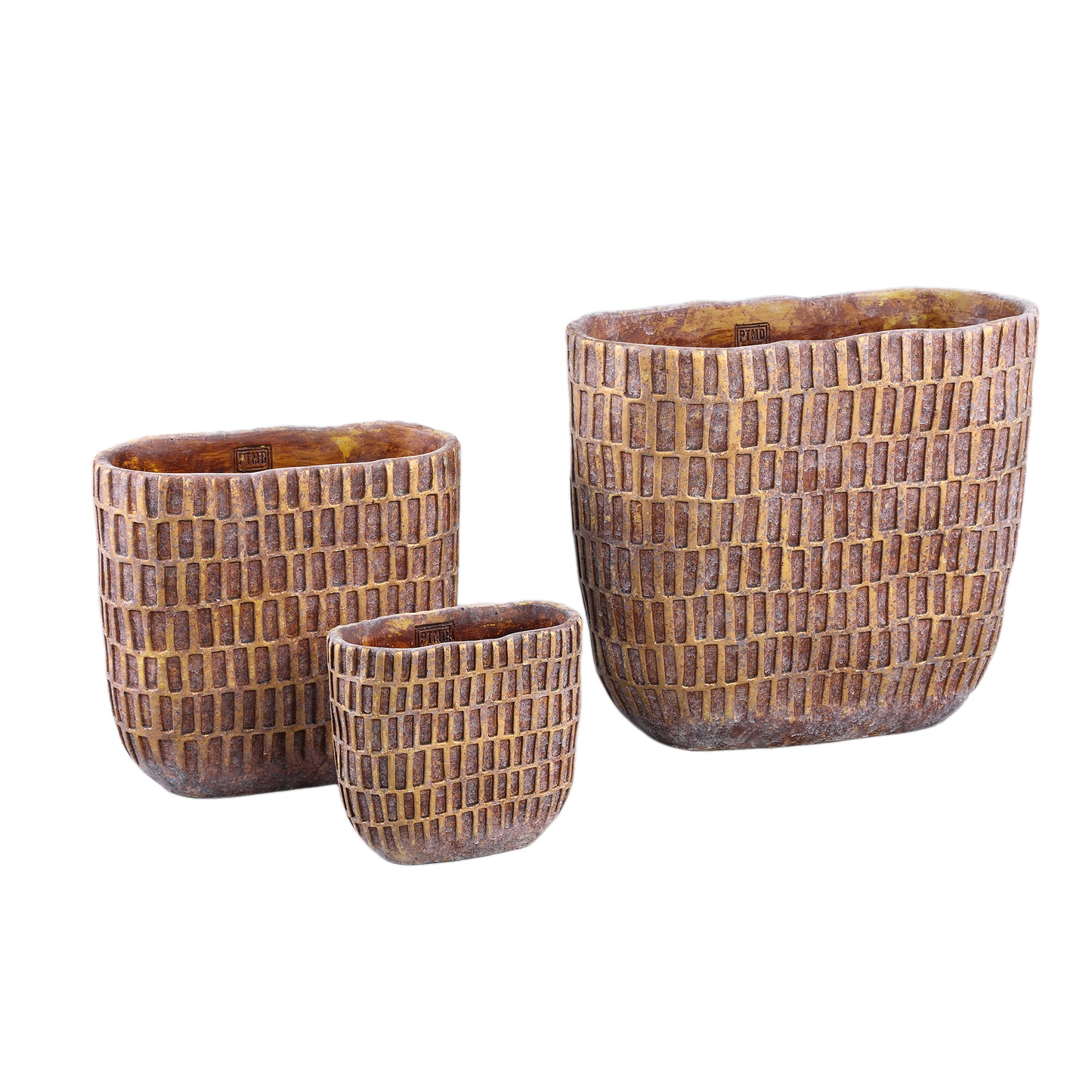 Vivienne Brown Cement Oval Pot With Rectangles S