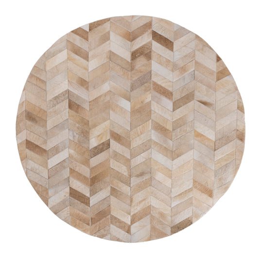 Joanne Beige Cowhair Patchwork Carpet Round L