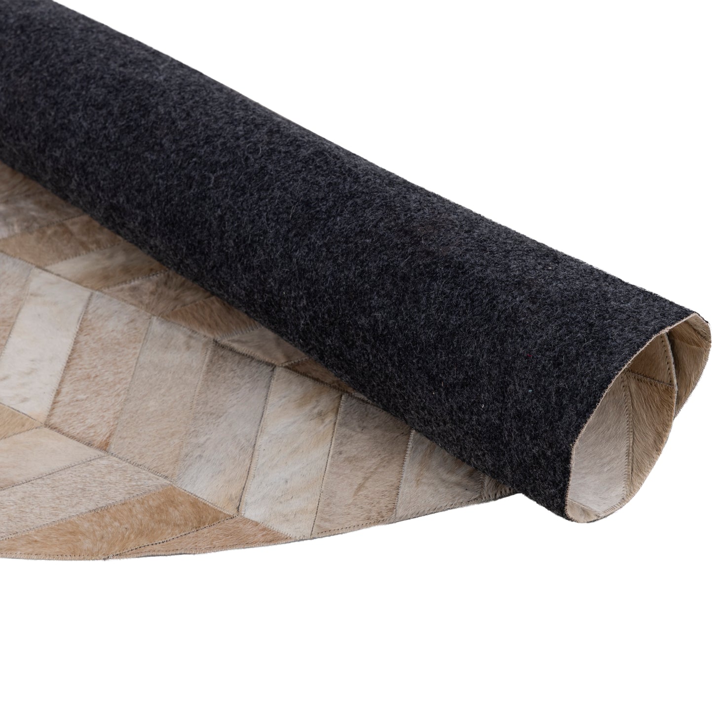 Joanne Beige Cowhair Patchwork Carpet Round  L