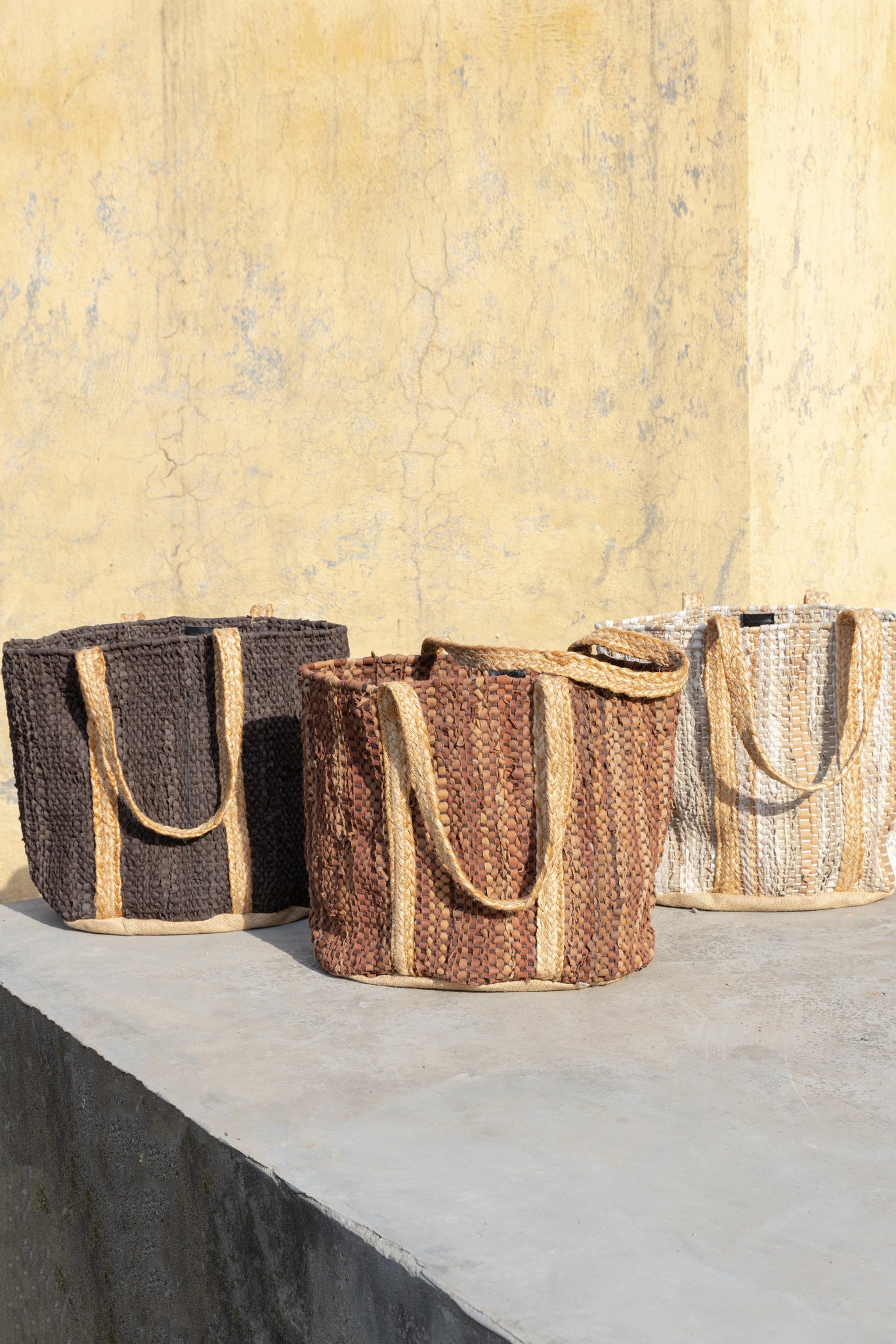 Cherree Dark Brown Jute Leather Round Basket