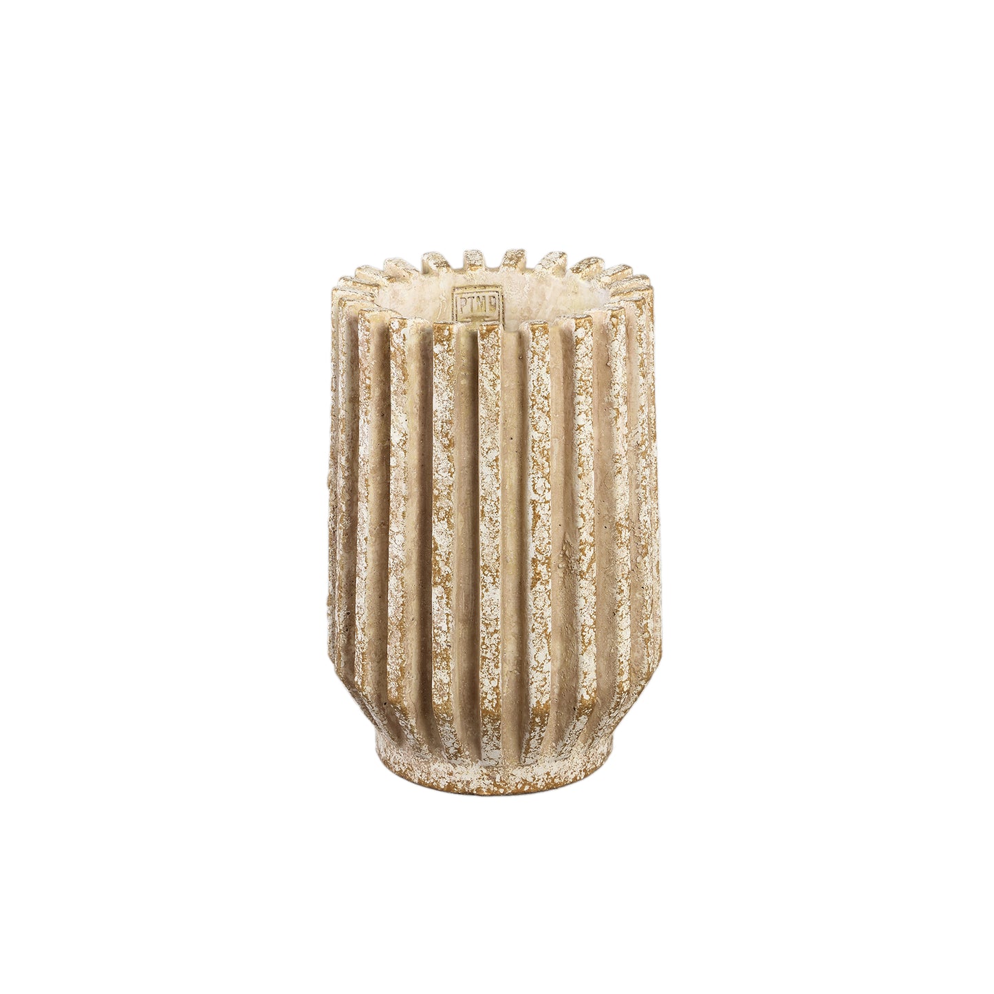 Zariya Cream Cement Round Pot Ribbed Lines High XS