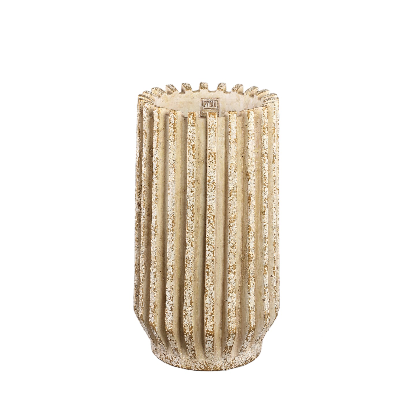 Zariya Cream Cement Round Pot Ribbed Lines High S
