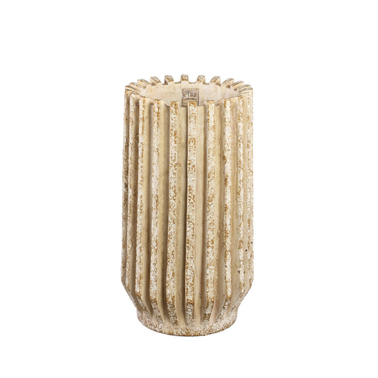 Zariya Cream Cement Round Pot Ribbed Lines High S