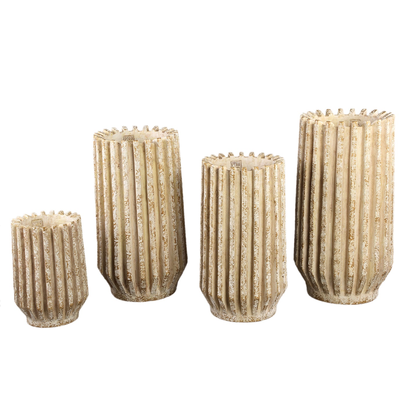 Zariya Cream Cement Round Pot Ribbed Lines High S