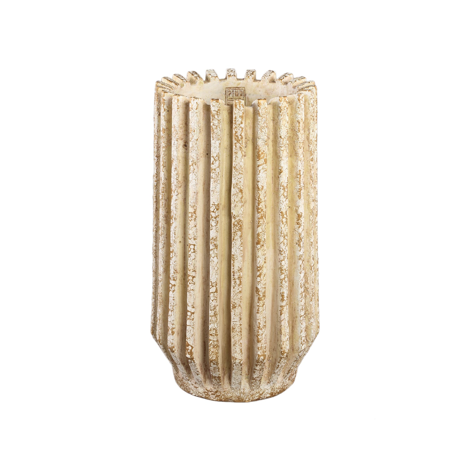 Zariya Cream Cement Round Pot Ribbed Lines High M