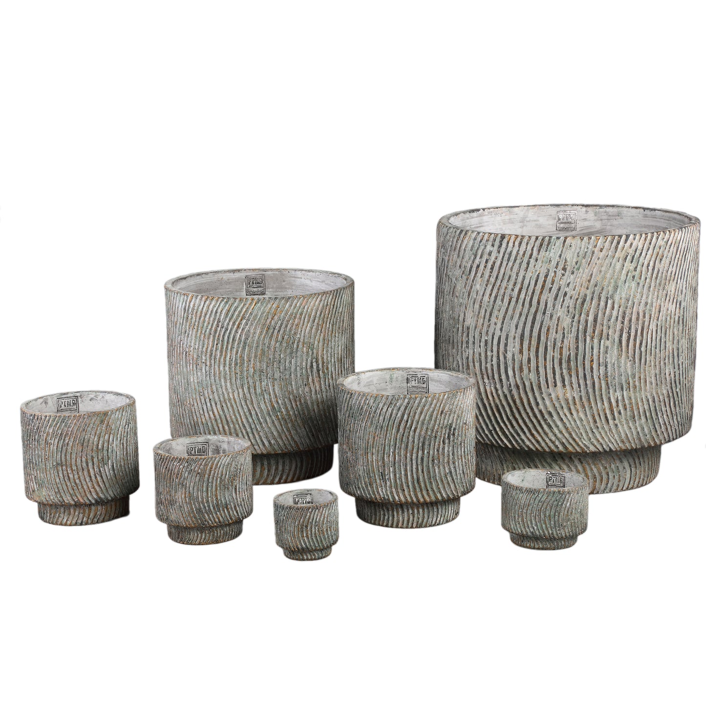Nigel Grey Cement Round Pot Lines Pattern Big L