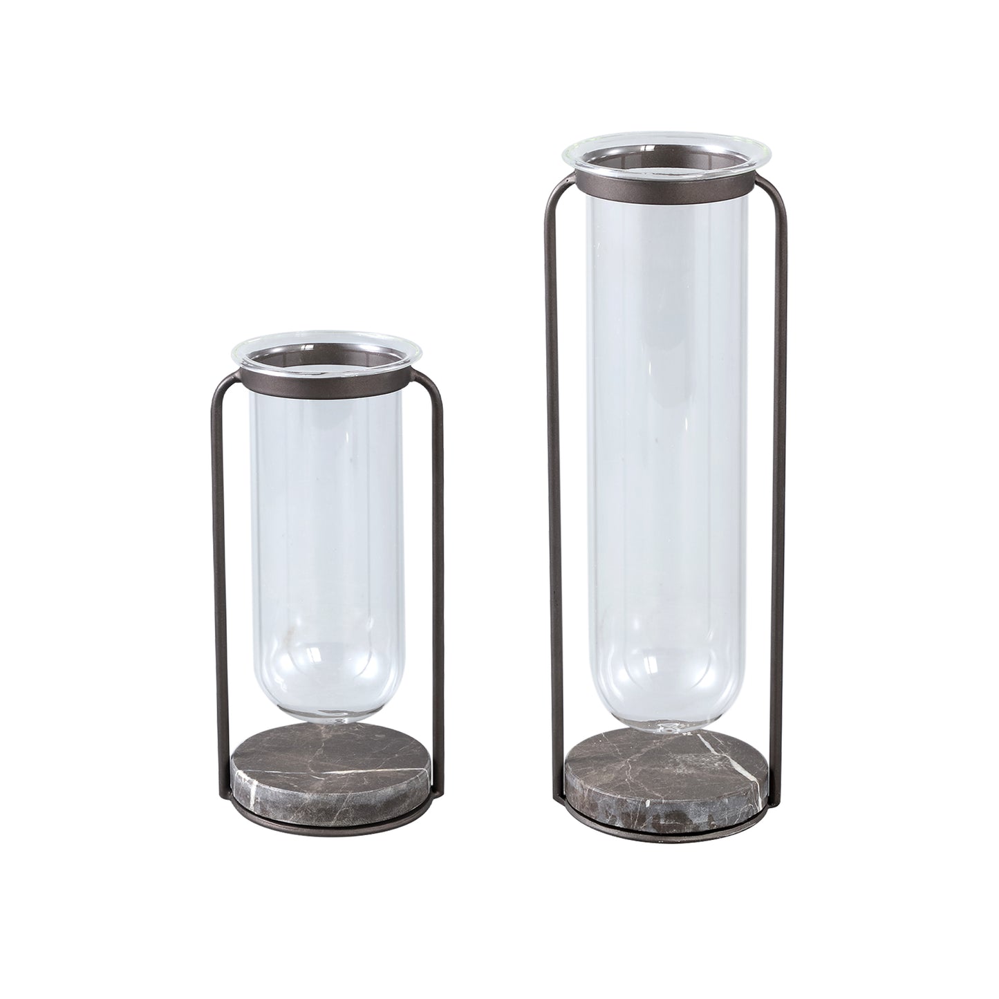 Kirsa Black Round Glass Vase Metal Marble Holder S