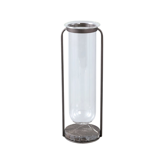 Kirsa Black Round Glass Vase Metal Marble Holder L