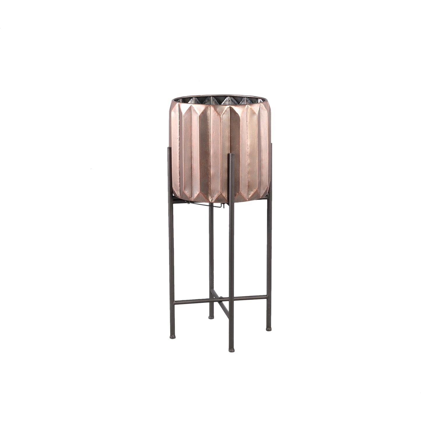 Eleyza Copper Round Iron Pot On Metal Base S