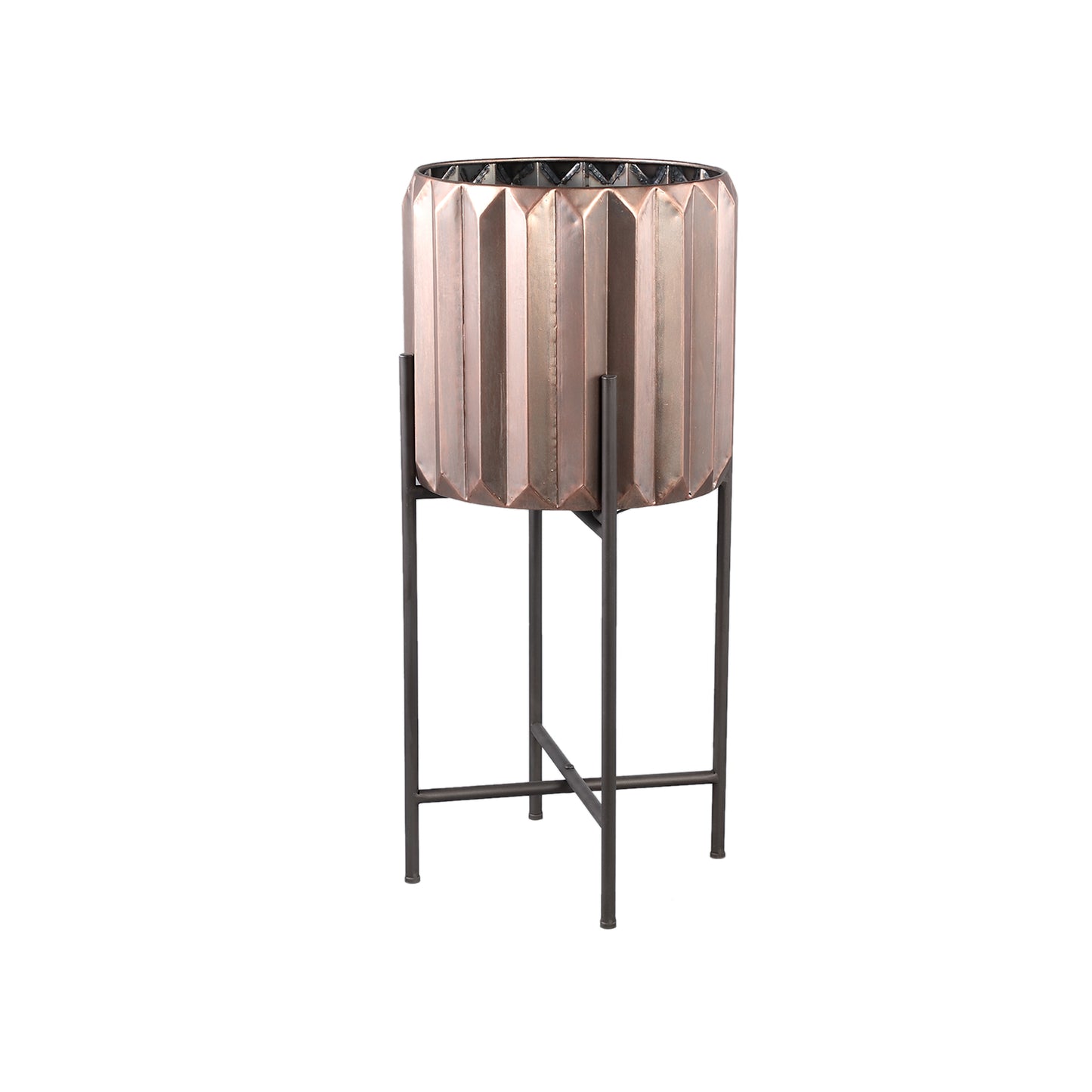 Eleyza Copper Round Iron Pot On Metal Base M