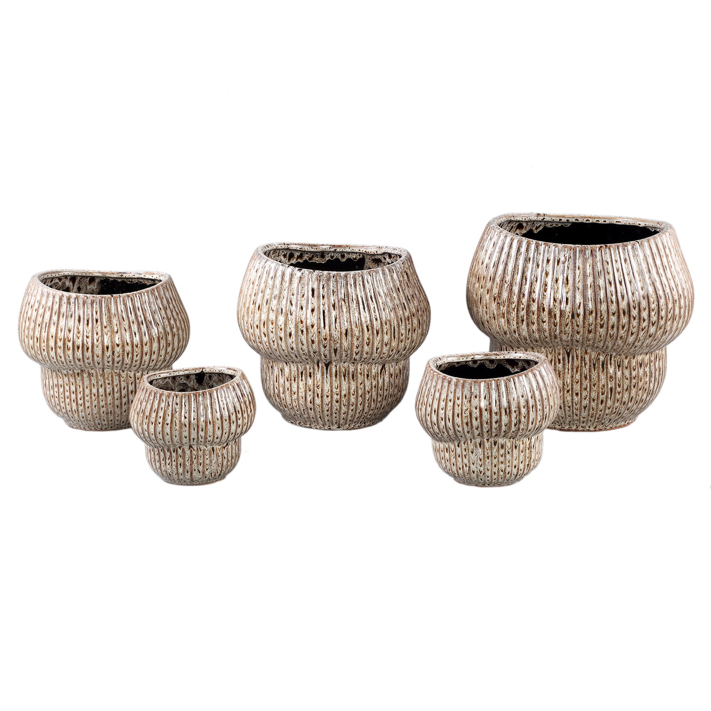 Colby Brown Ceramic Pot Round Shaped With Lines L