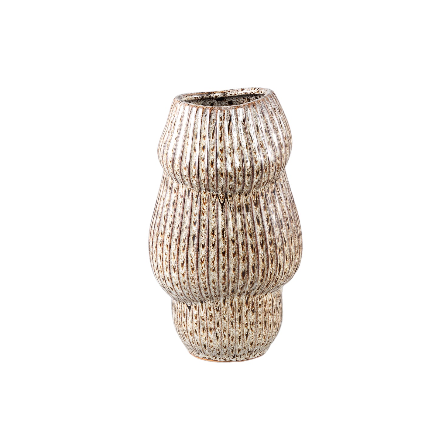 Colby Brown Ceramic Pot Round Shaped Lines High S