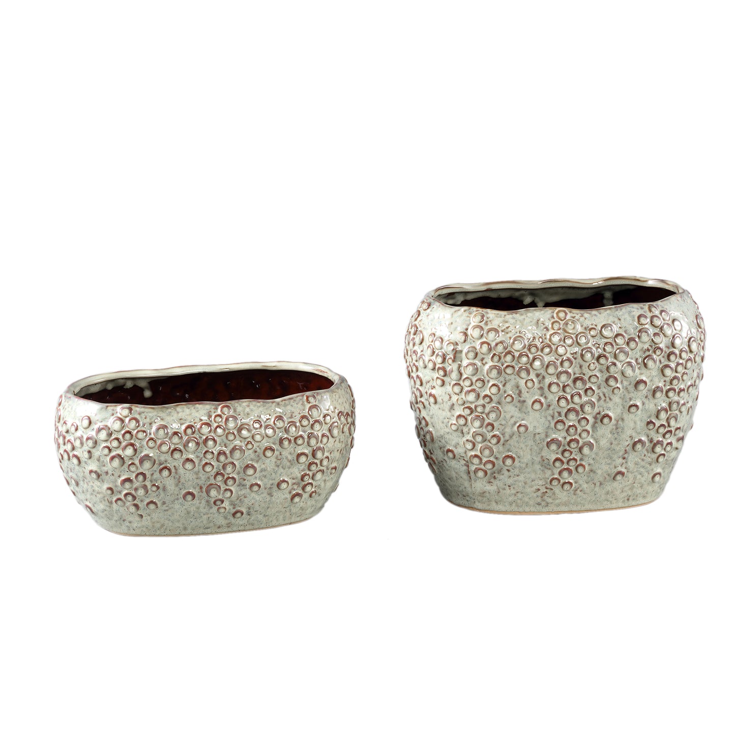 Avis Cream Ceramic Pot Oval Shaped Scales Low
