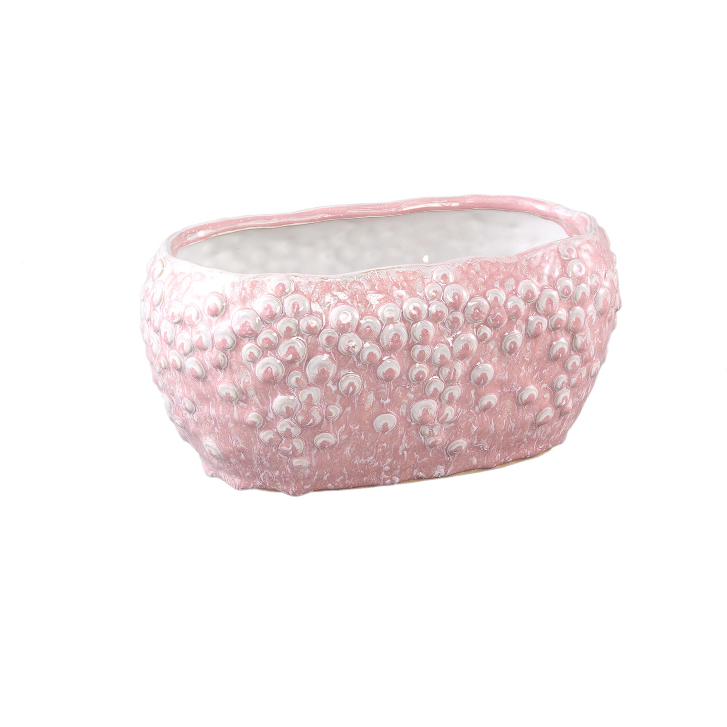 Avis PInk Ceramic Pot Oval Shaped Scales Low