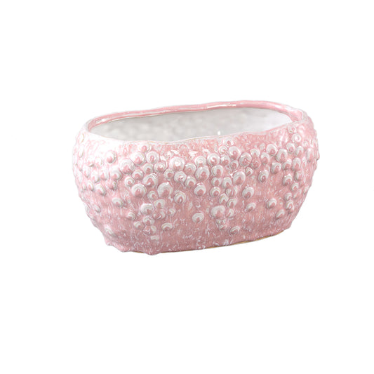 Avis PInk Ceramic Pot Oval Shaped Scales Low