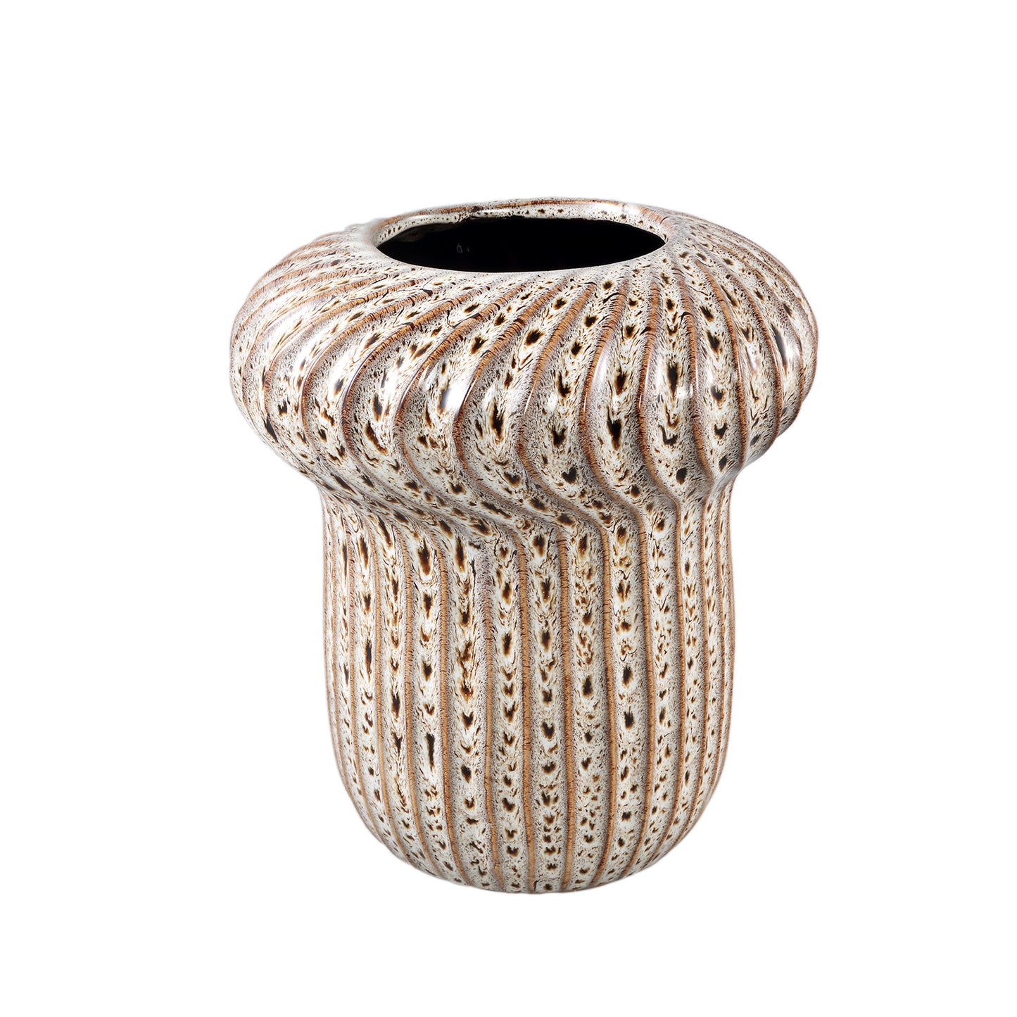 Sindi Brown Ceramic Pot Round Shaped Lines High M
