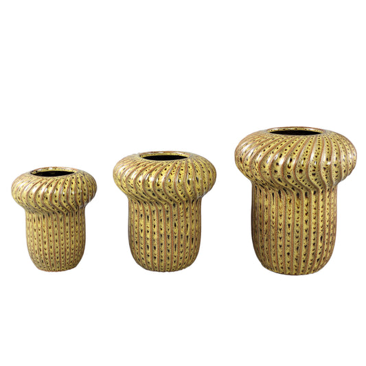 Sindi Yellow Ceramic Pot Round Shaped Lines High M
