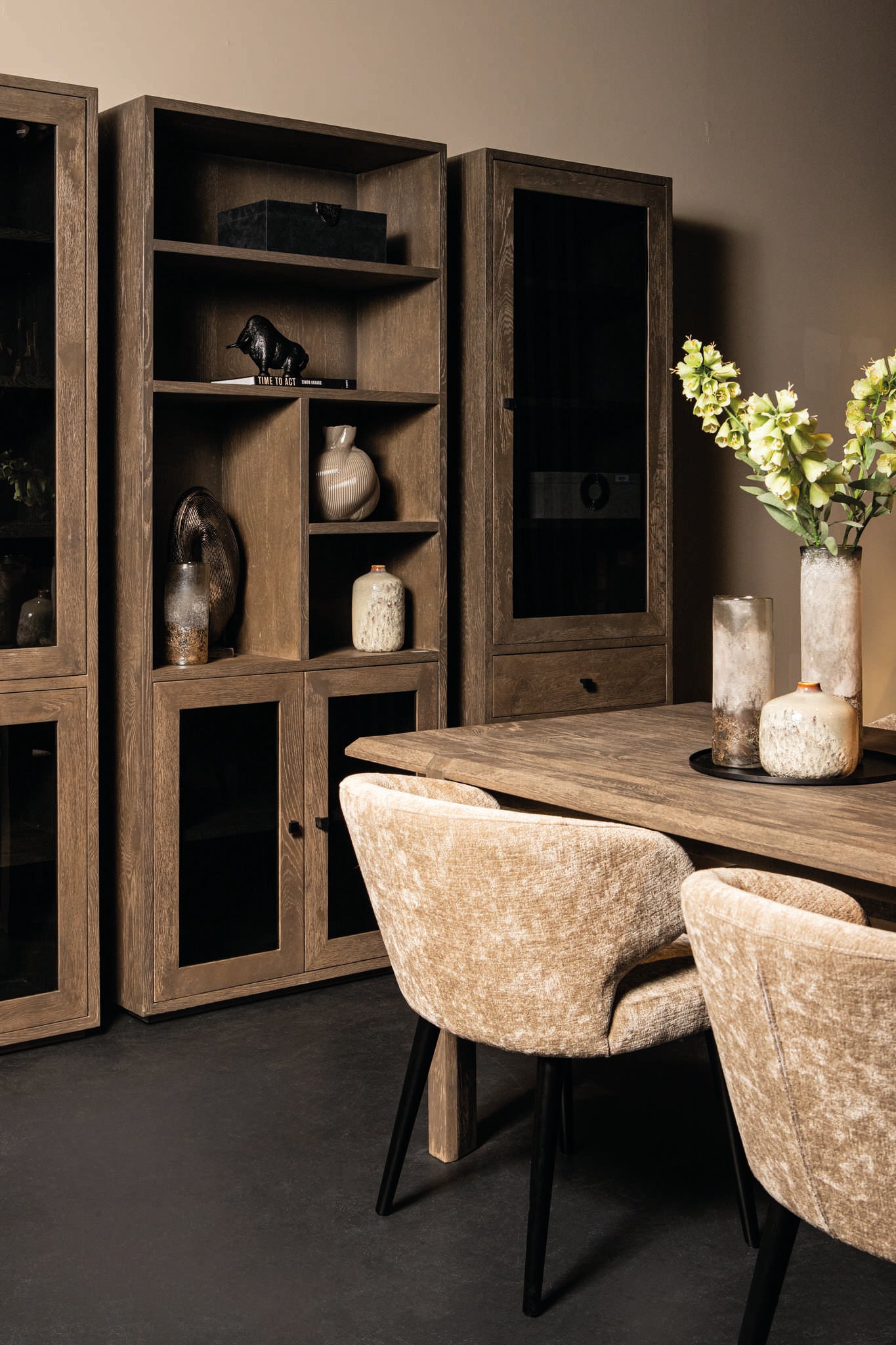 Oak Cabinet Armarium 1 Door 4 Drawers Glay