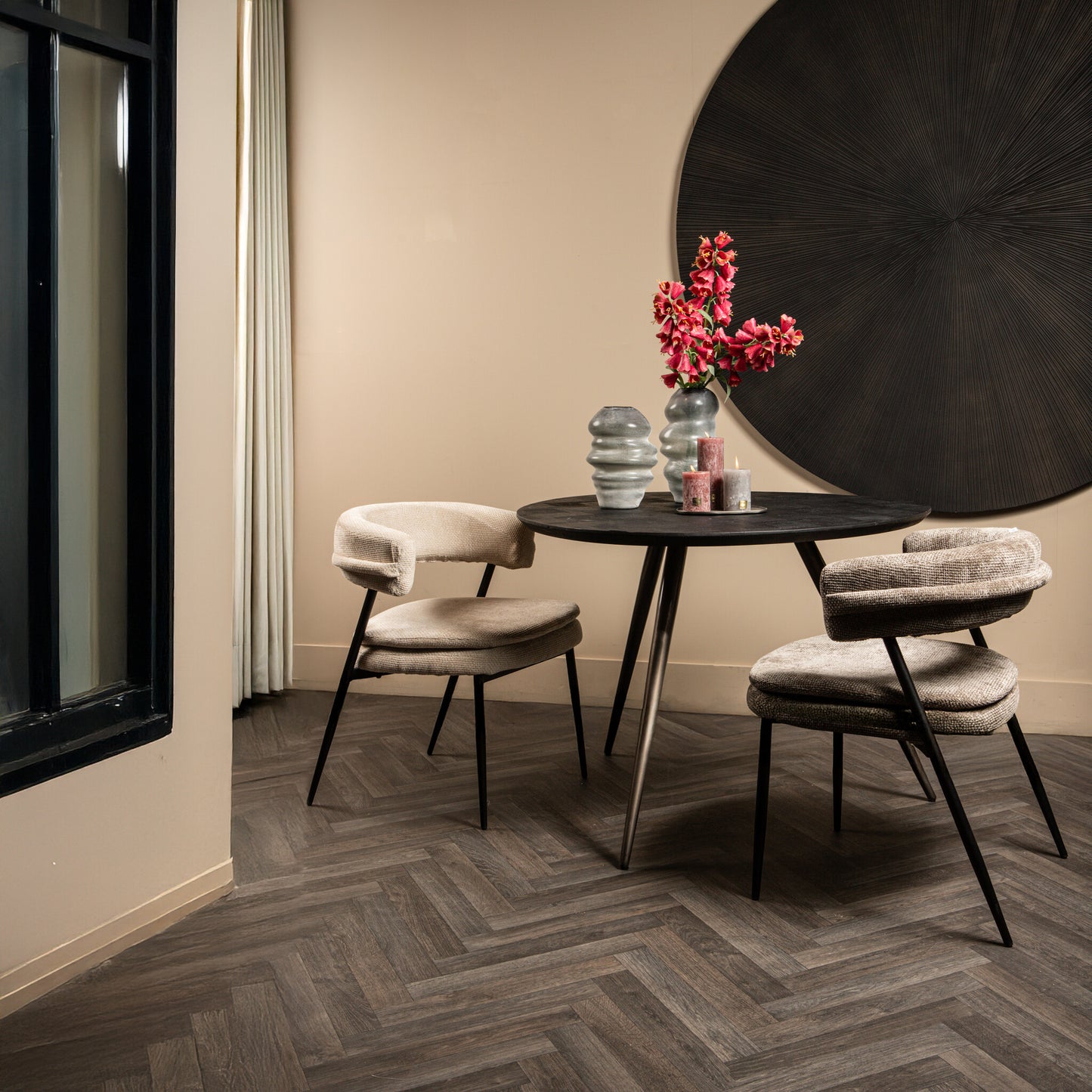 Fieron Black Wooden Dining Table Organic Round