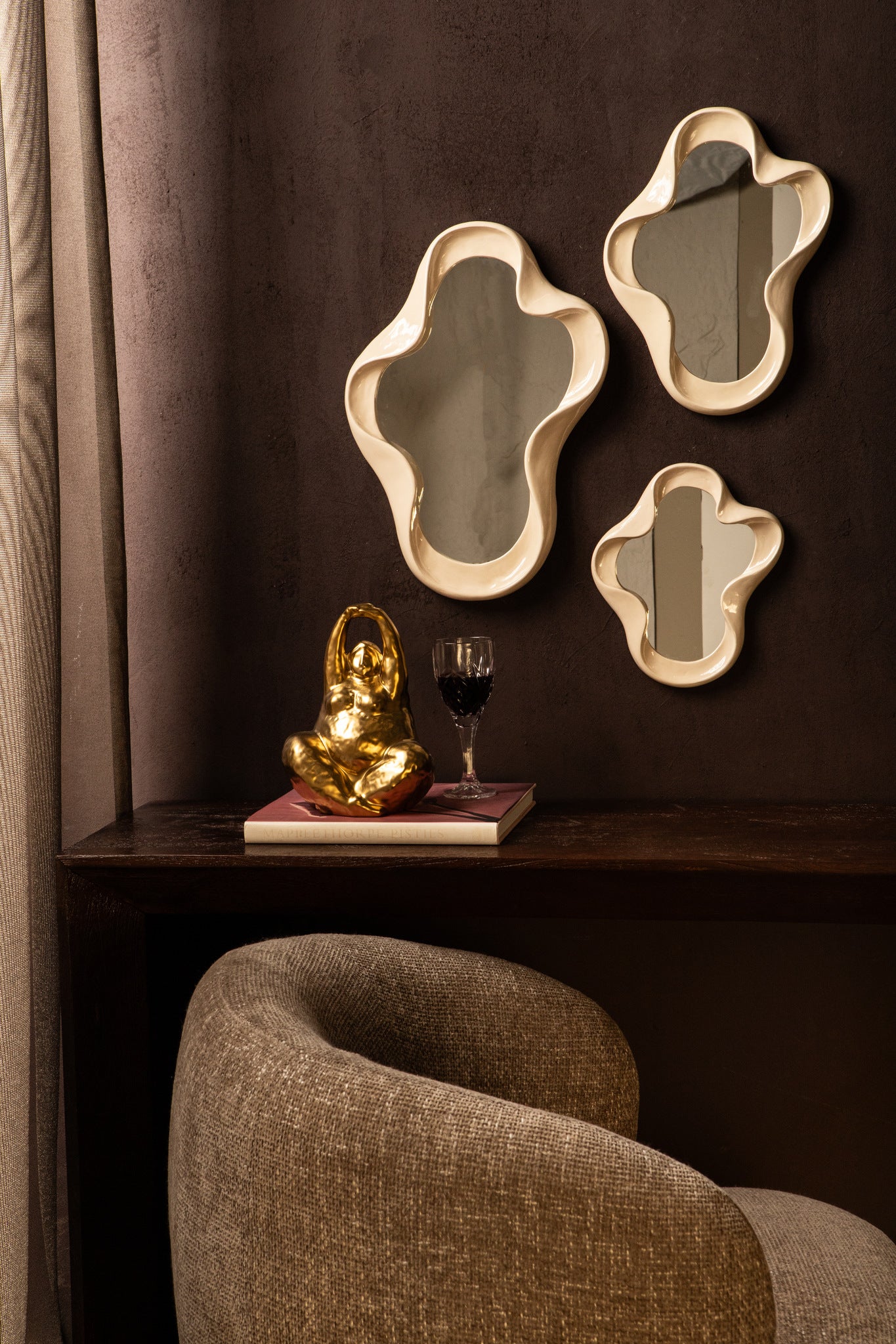 Hannah Cream Poly Organic Shaped Mirror Shiny L