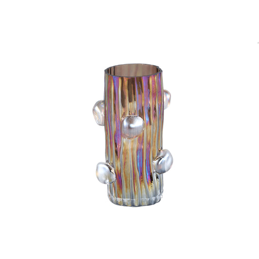 Parke Brown Solid Glass Vase With Dots Round S