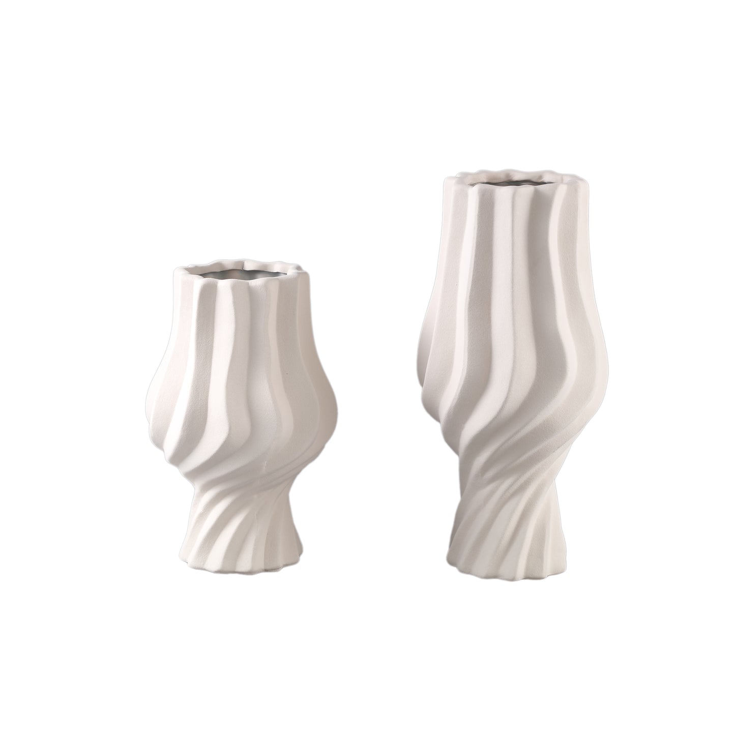 Clair Cream Ceramic Matt Glazed Swirl Pot On FootL